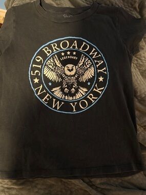 Brandy Melville Black Tee with Blue and Cream Owl Graphic
